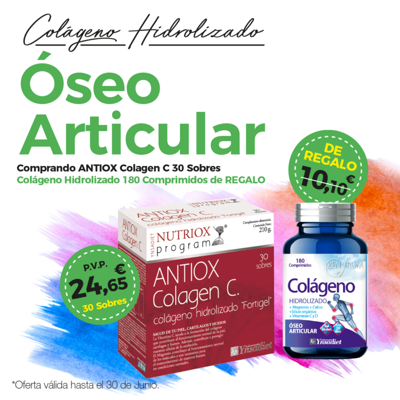 Oferta Junio: Por la compra de un  Antiox Colagen C 30 sobres, un Colágeno hidrolizado 180 comprimidos Zentrum de REGALO.