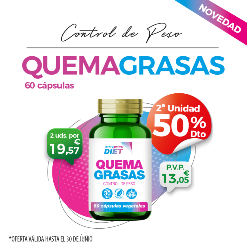Oferta Junio: Por la compra de un Quemagrasas 30 cápsulas Phytogreen, la segunda unidad al 50%!